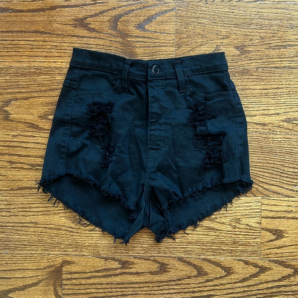 Mystique Boutique Vibrant Black Distressed Shorts
